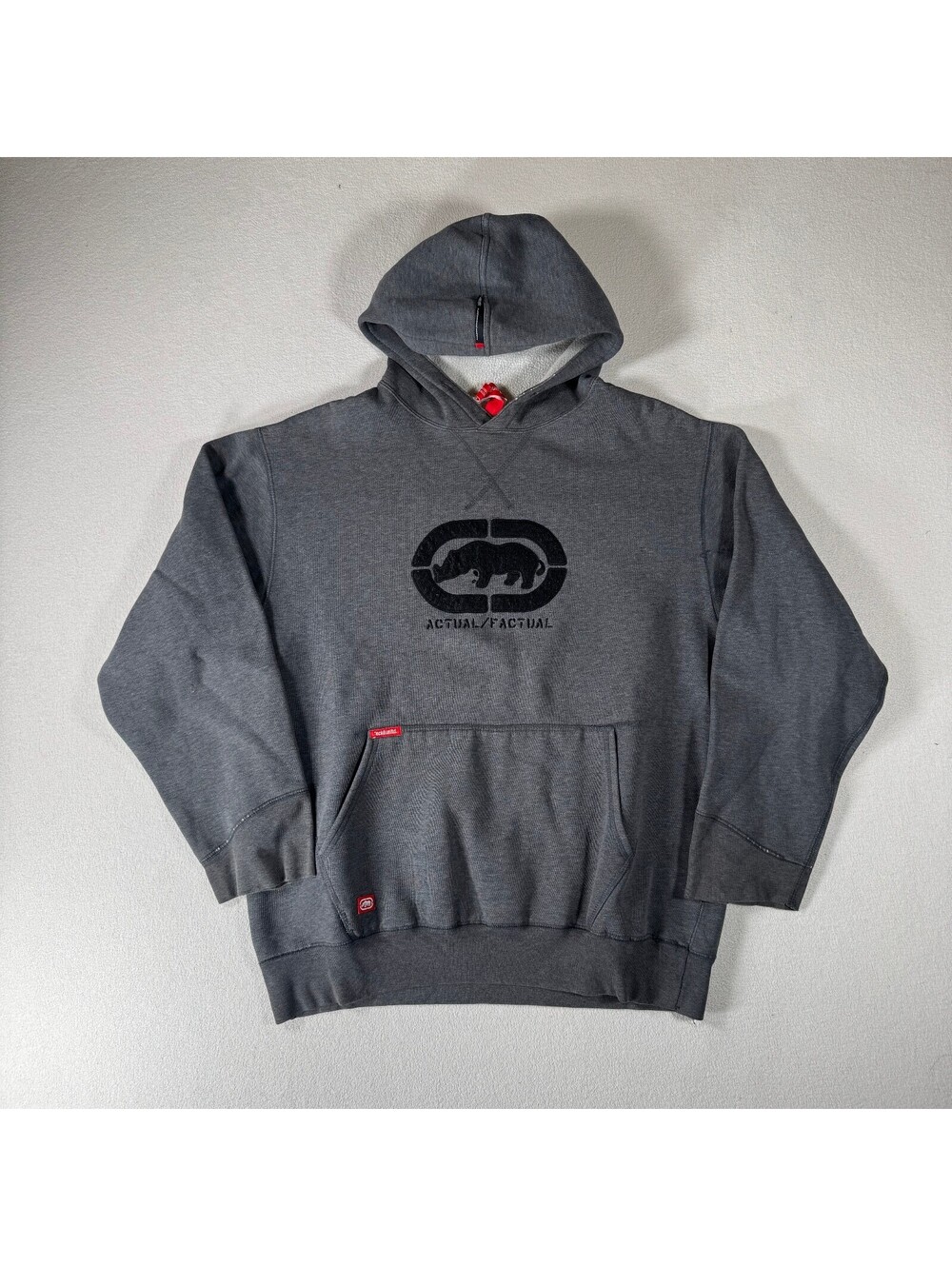 Vintage Ecko Rhinocerology Grey Spellout Logo Hoodie Large